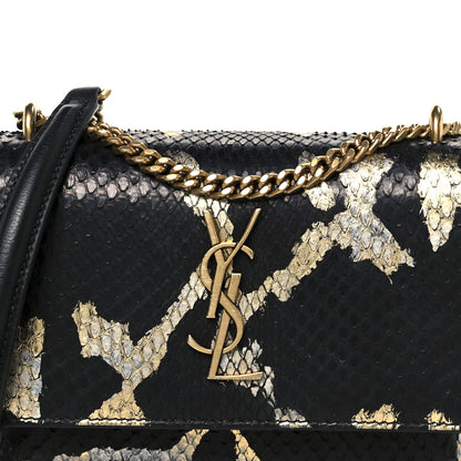 Saint Laurent Snakeskin Monogram Sunset Chain Wallet Black Gold Silver 9 of 11