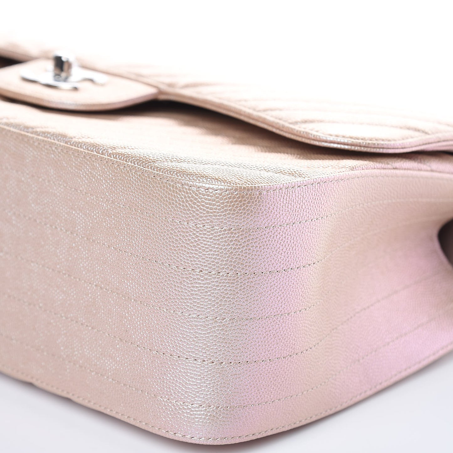 Metallic Caviar Chevron Quilted Jumbo Double Flap Light Gold