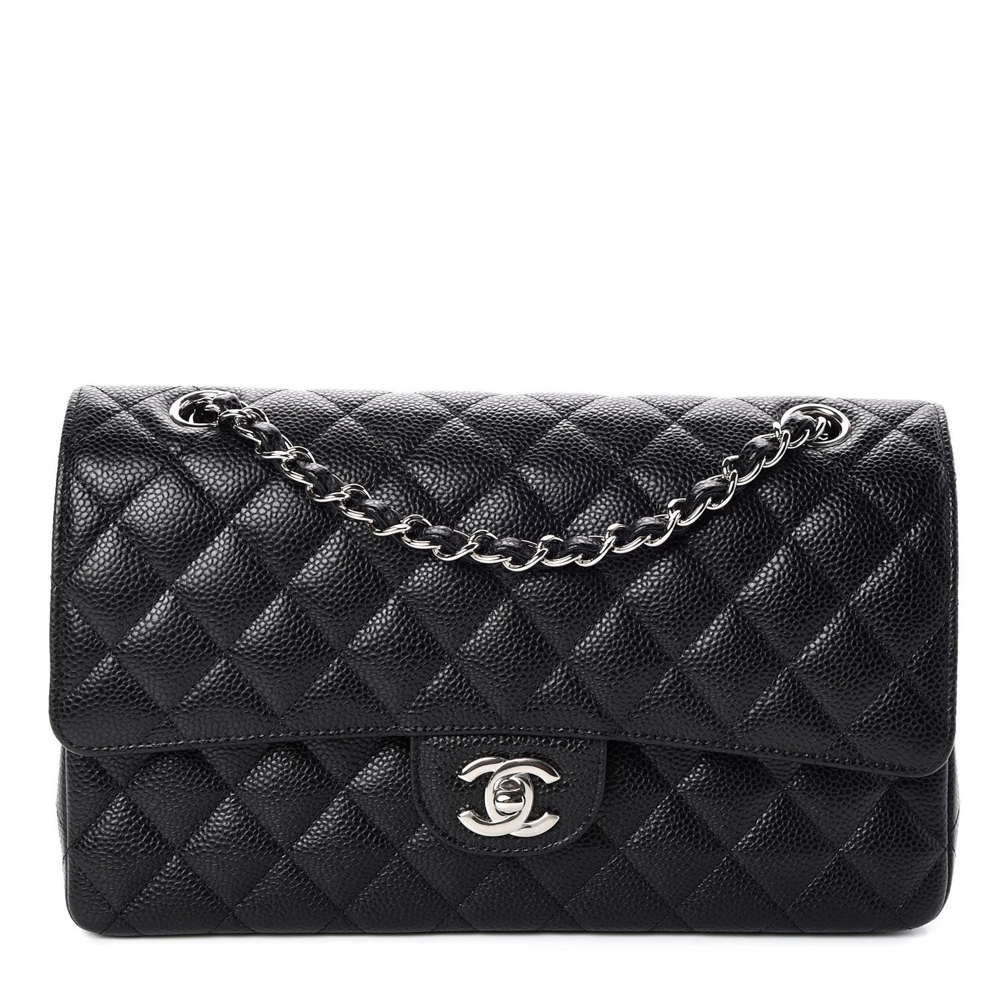 Caviar Quilted Medium Double Flap Black