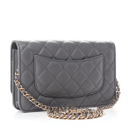 Chanel Caviar Quilted French New Wave Chain CC Wallet On Chain WOC Grey 3 of 13