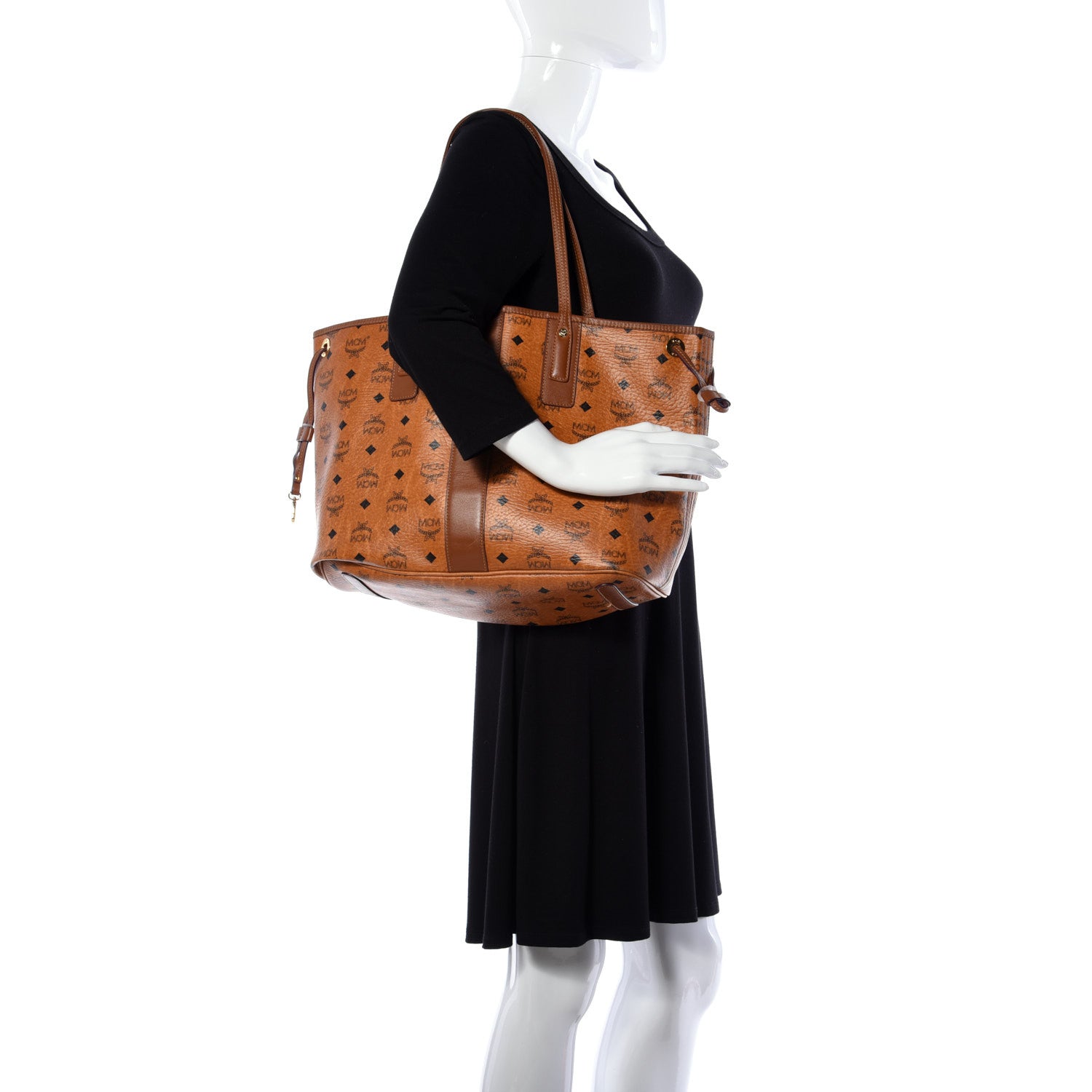 MCM Visetos Medium Liz Reversible Shopper Tote Cognac 3 of 16