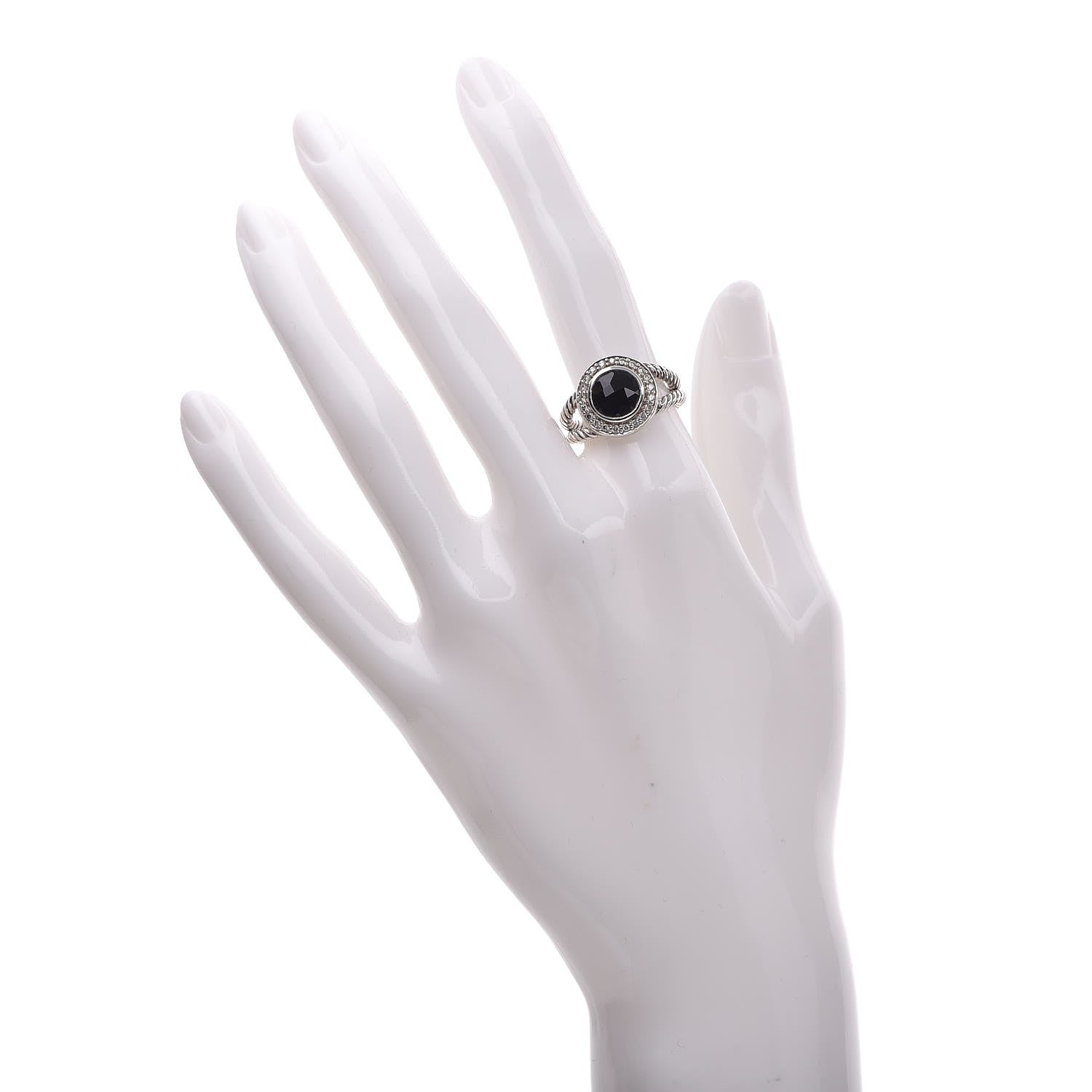 David Yurman Sterling Silver Diamond Black Onyx 8mm Petite Cerise Ring 53 6.25 2 of 5