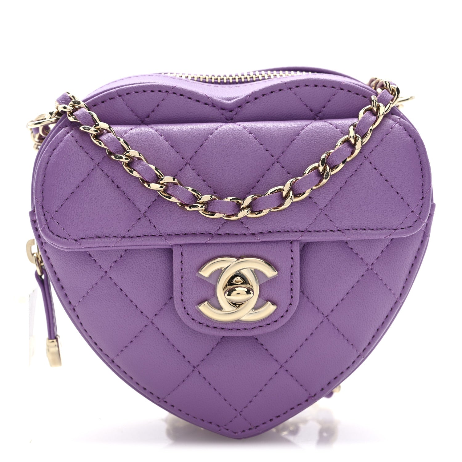 Chanel Lambskin Quilted CC In Love Heart Clutch With Chain Purple 8 of 10