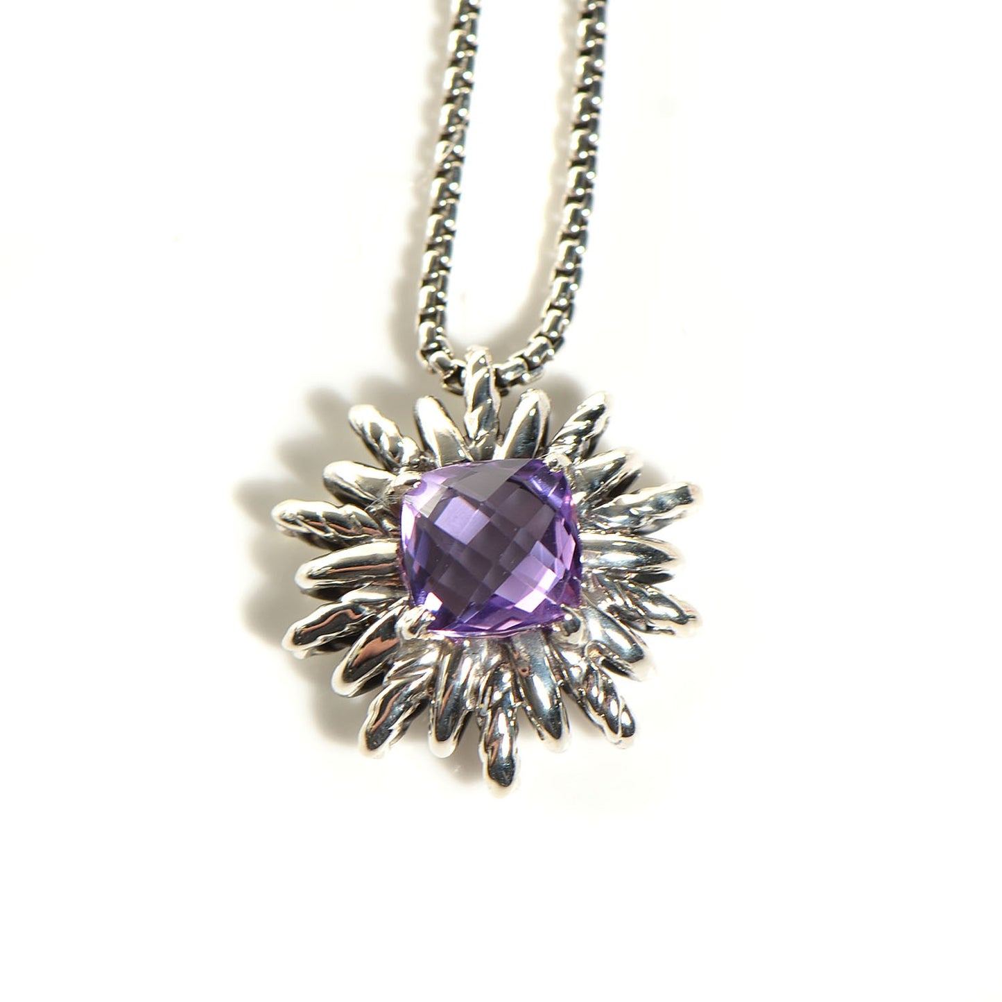 Sterling silver Amethyst 7mm Starburst Pendant Necklace