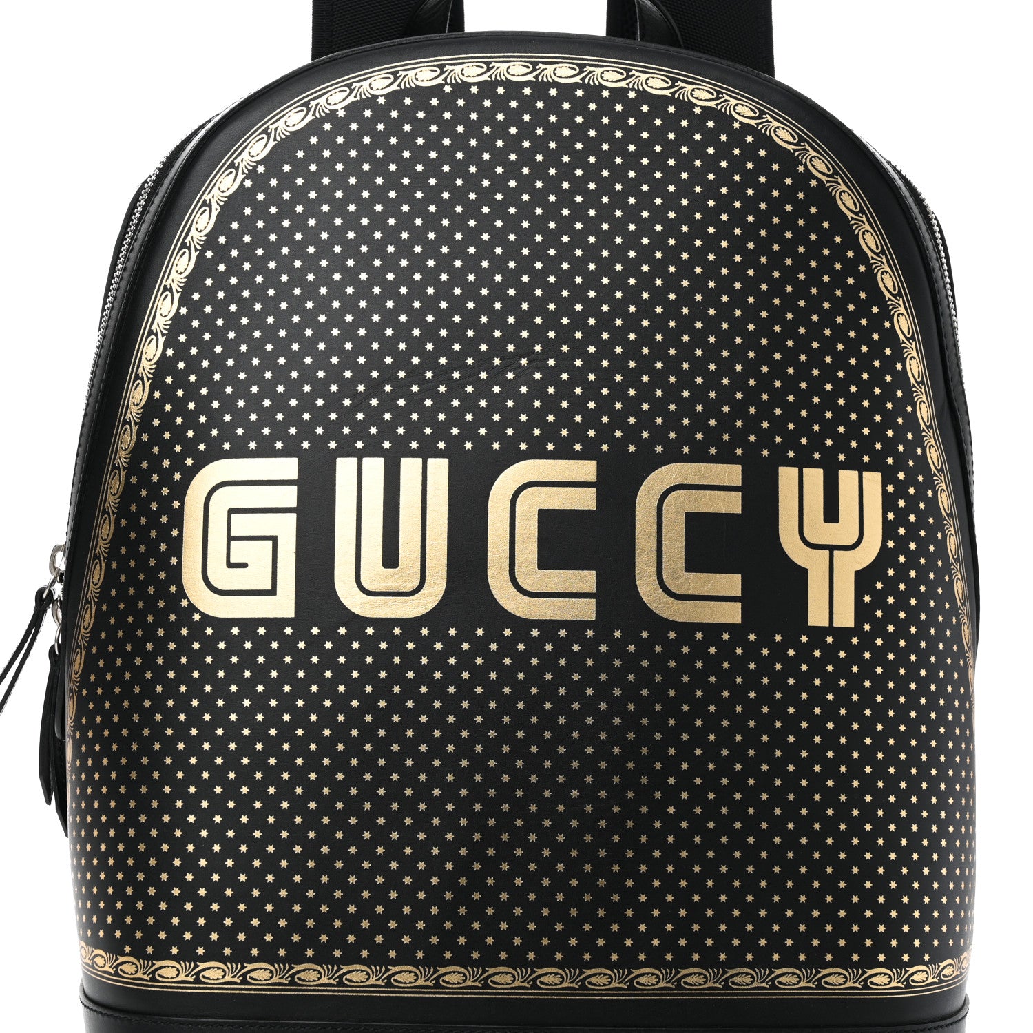 Gucci X SEGA Calfskin GUCCY Stars Dome Backpack Black Gold 9 of 11