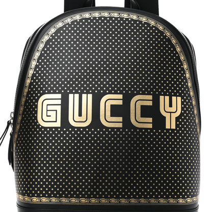 Gucci X SEGA Calfskin GUCCY Stars Dome Backpack Black Gold 9 of 11
