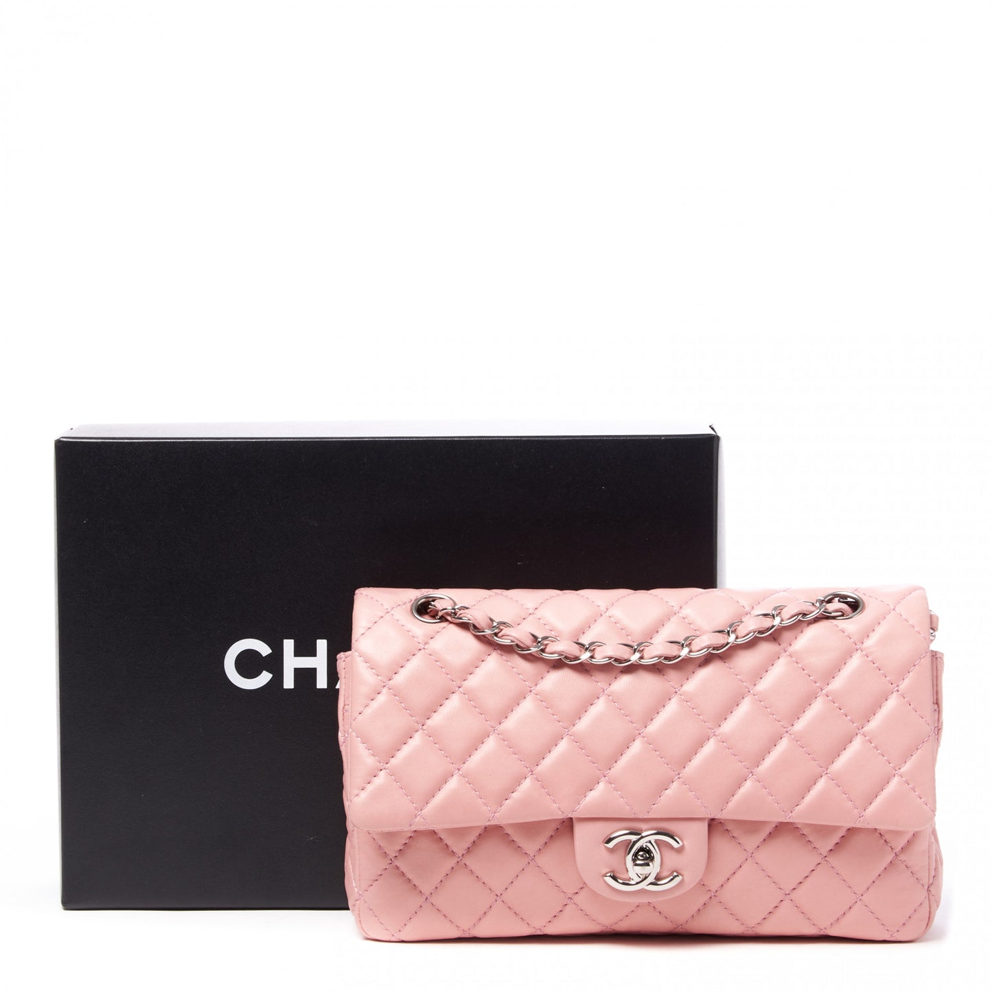 Lambskin Quilted Medium Double Flap Light Pink