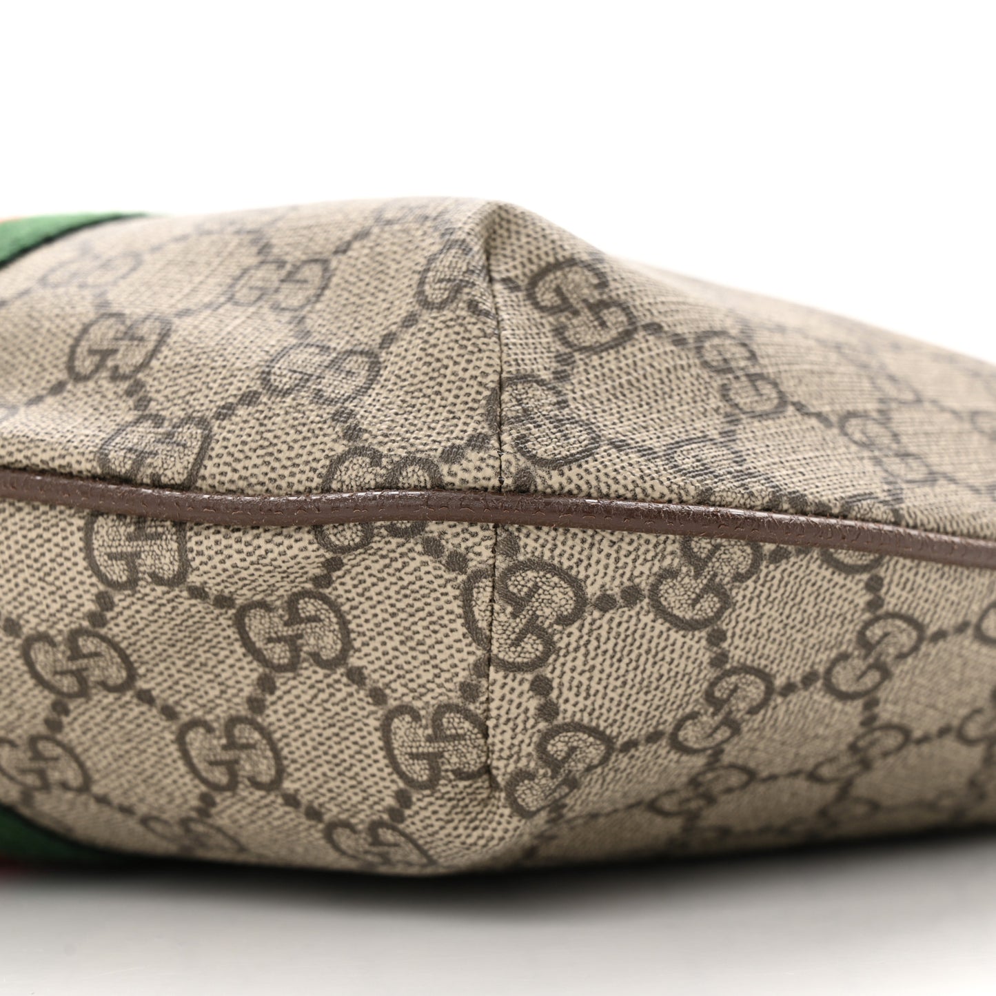 GG Supreme Monogram Textured Dollar Calfskin Web Small Ophidia Half Moon Hobo Beige Ebony New Acero
