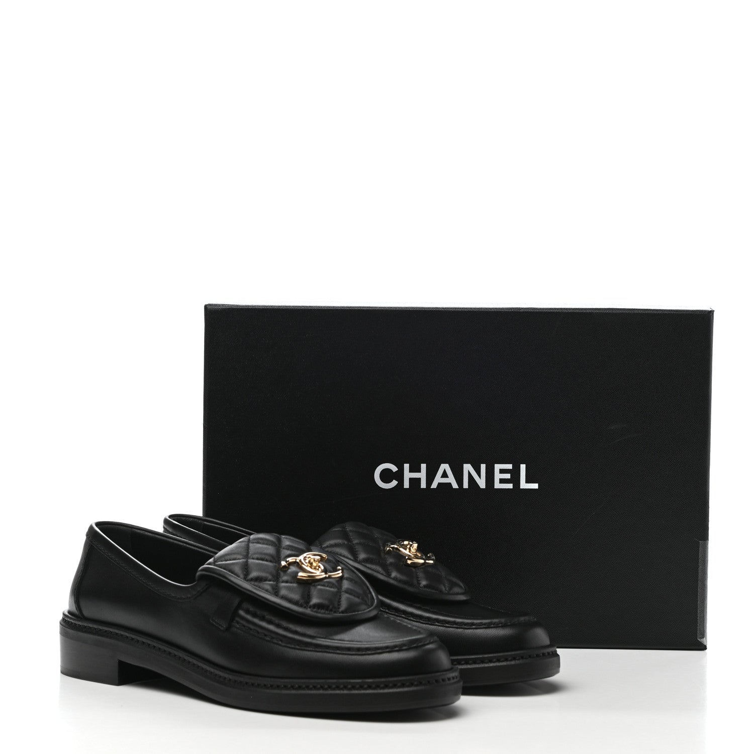 Chanel Lambskin Quilted CC Turnlock Loafers 38 Black 9 of 9