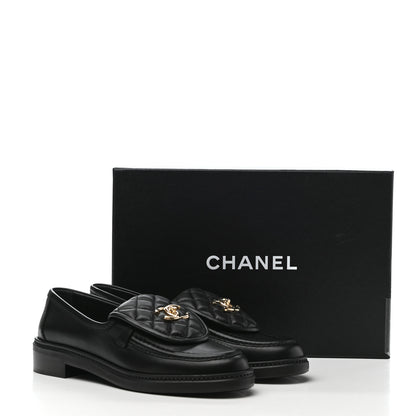 Chanel Lambskin Quilted CC Turnlock Loafers 38 Black 9 of 9