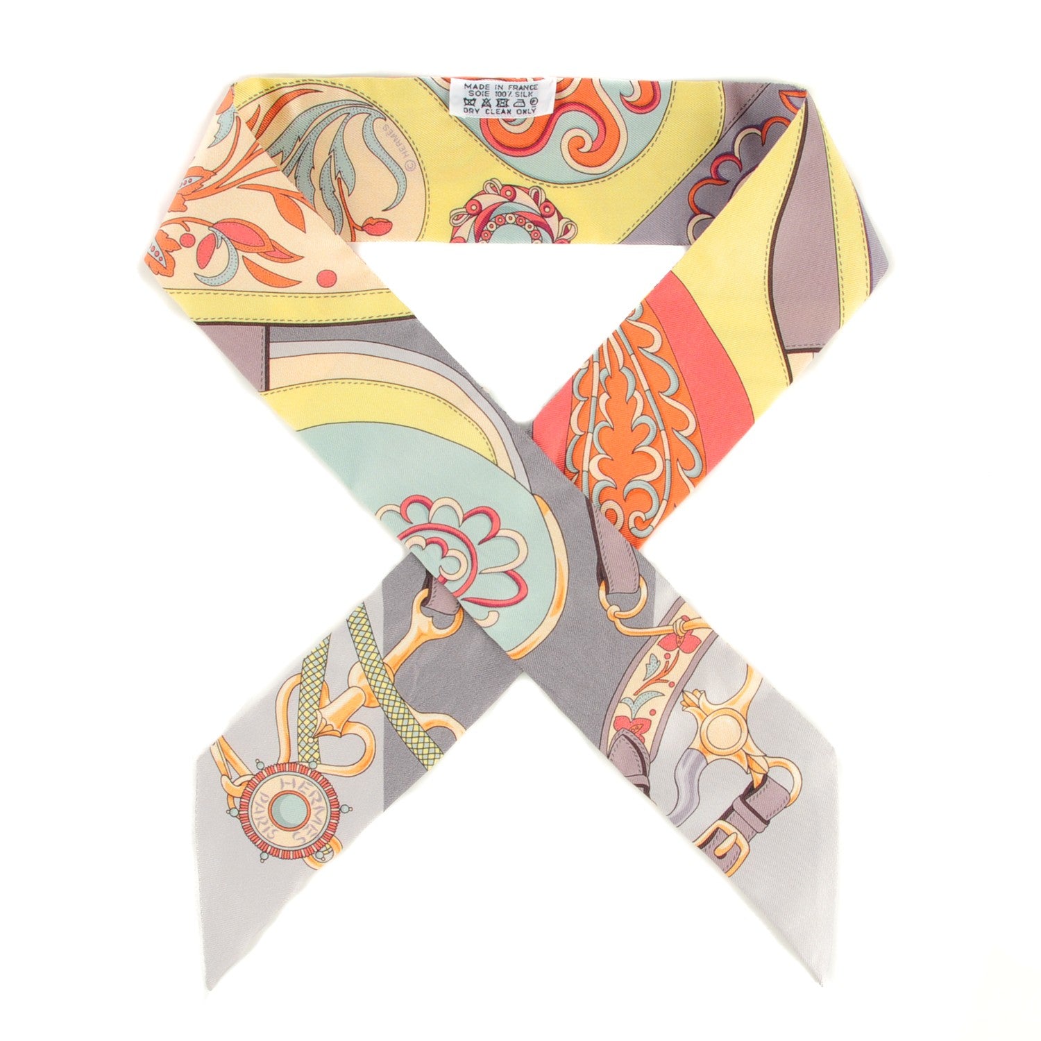 Hermes Silk Festival des Amazones Twilly Gris Jaune Corail 1 of 6
