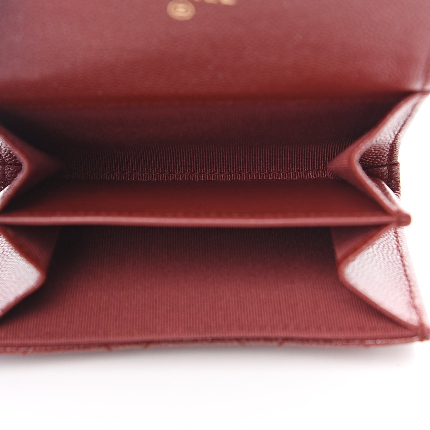 Caviar Quilted Flap Card Holder Wallet Dark Red