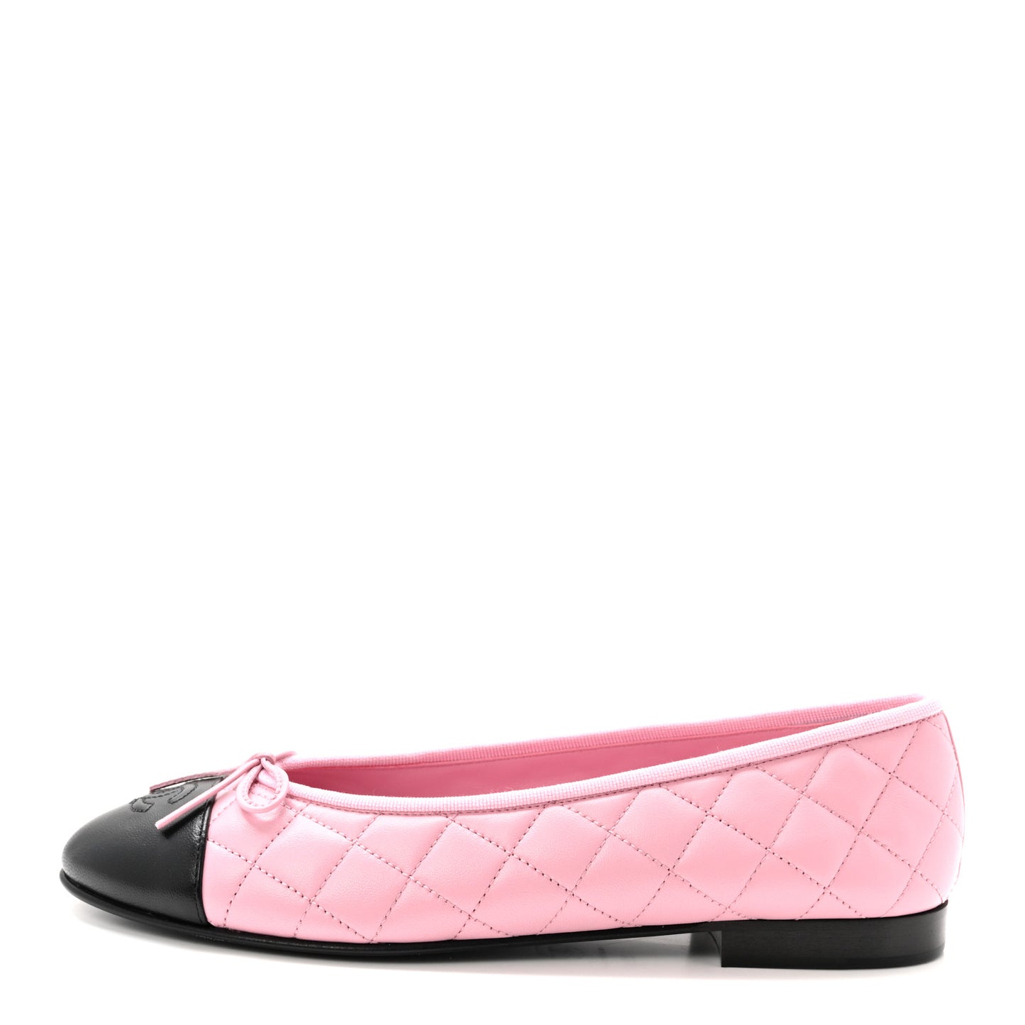 Lambskin Quilted CC Cap Toe Ballerina Flats 39.5 Pink Black