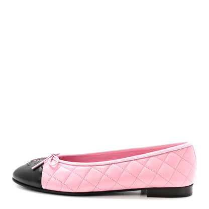 Chanel Lambskin Quilted CC Cap Toe Ballerina Flats 39.5 Pink Black 1 of 10