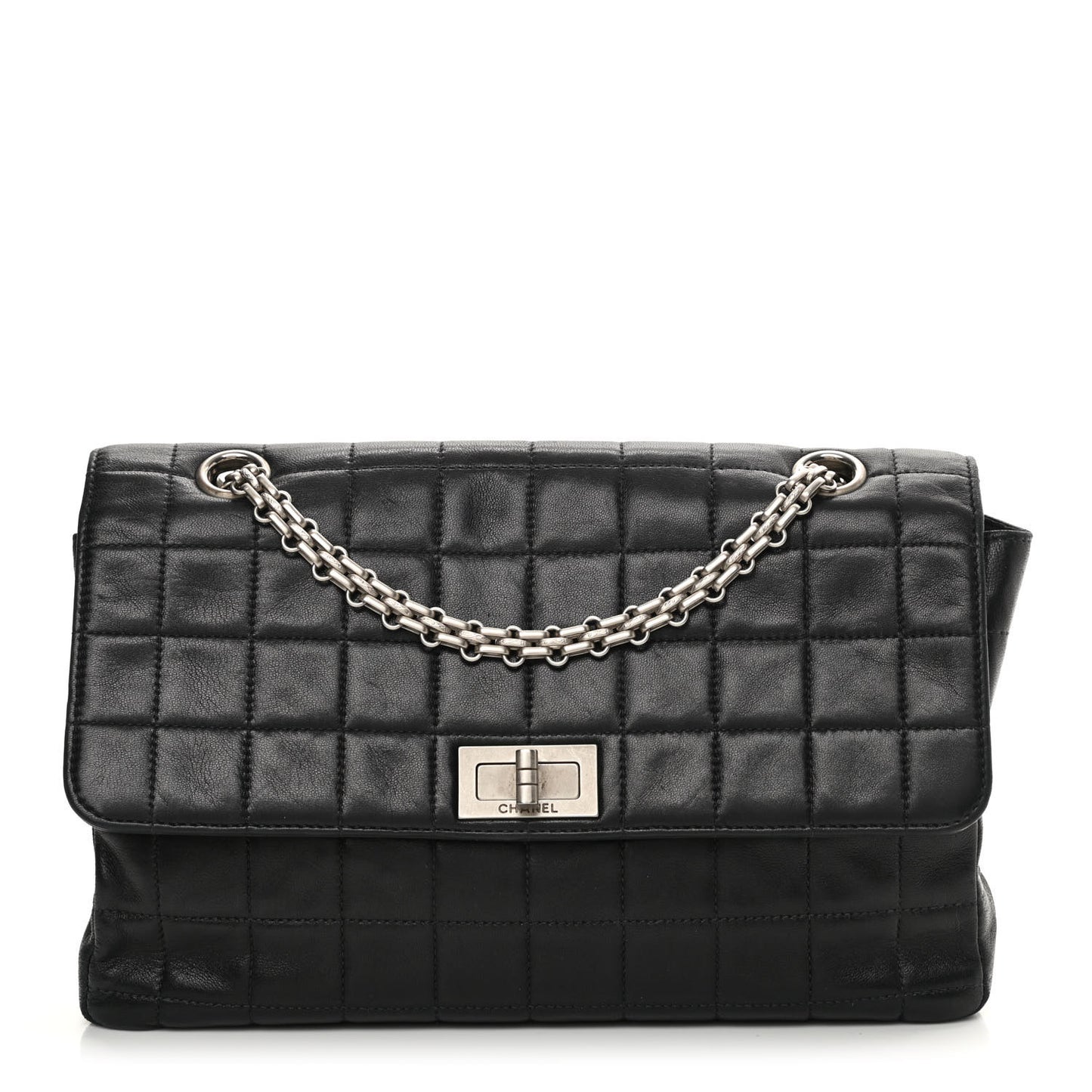 Lambskin Chocolate Bar Mademoiselle Flap Black