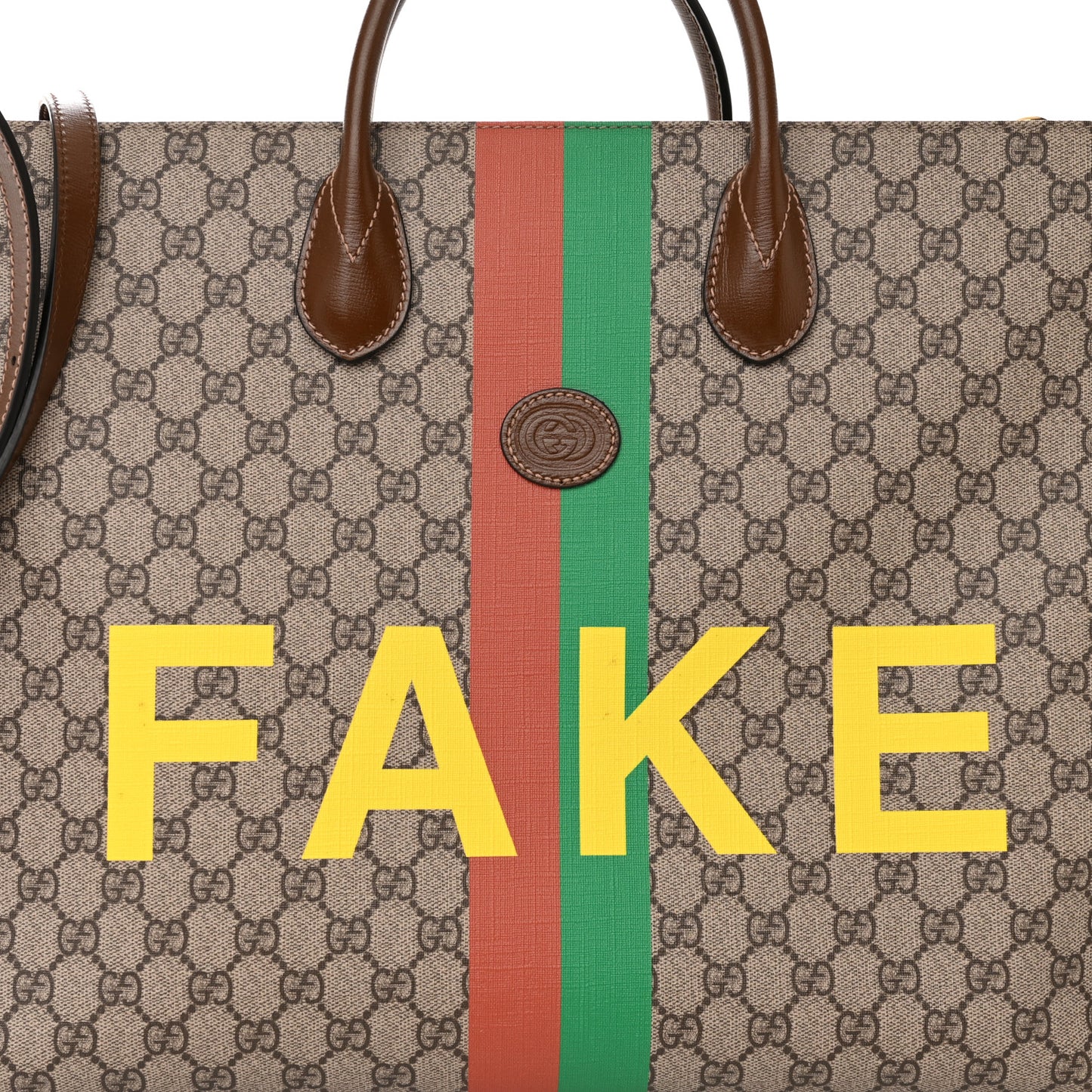GG Supreme Monogram Fake/Not Large Retro Interlocking G Tote Bag Beige Brown Sugar