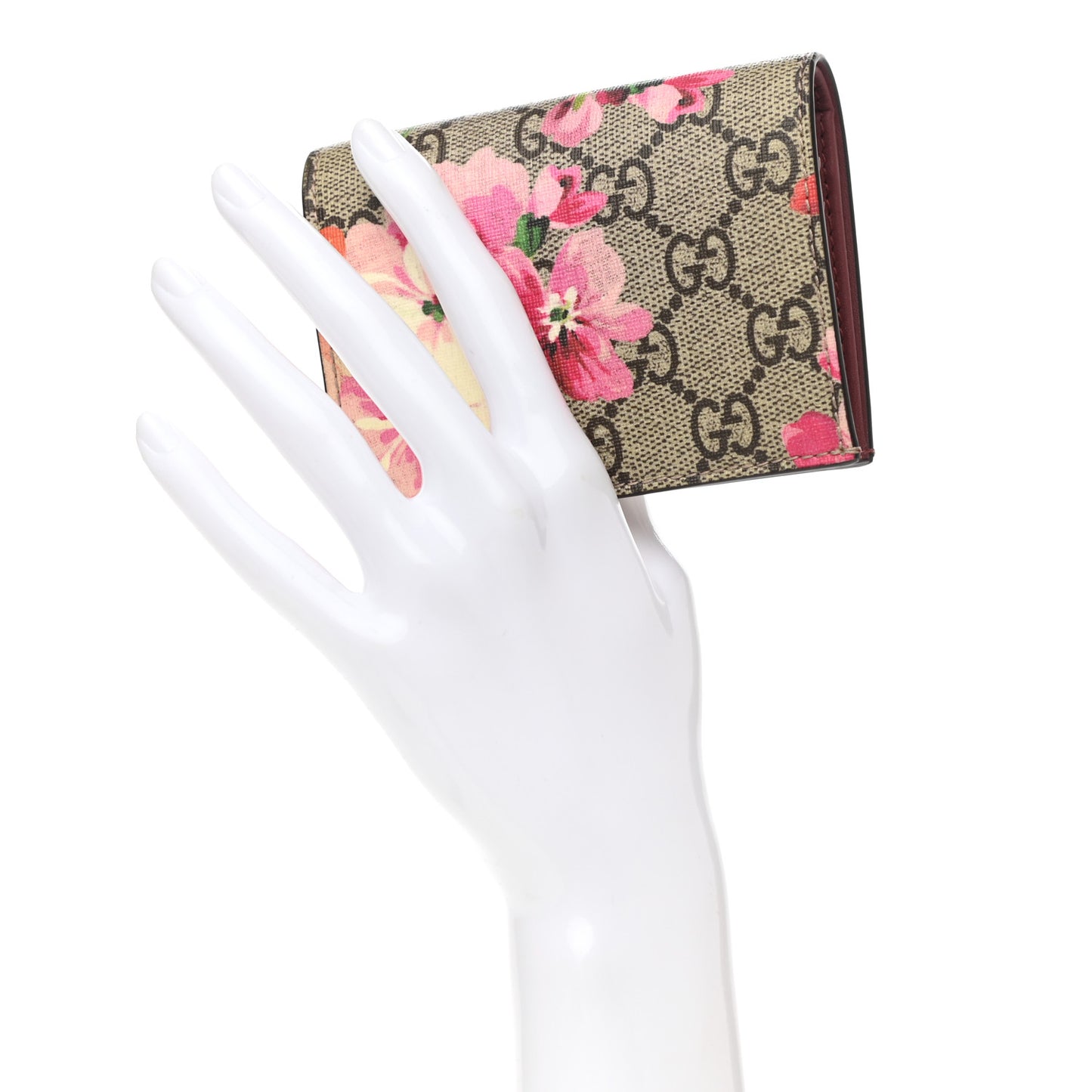 GG Supreme Monogram Blooms Card Case Wallet Beige Multicolor Dry Rose
