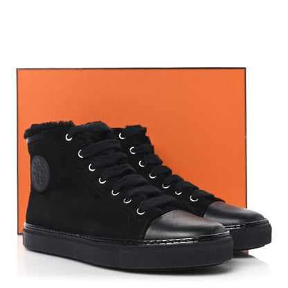 Hermes Suede Shearling Womens Jimmy High Top Sneakers 38 Black 9 of 9