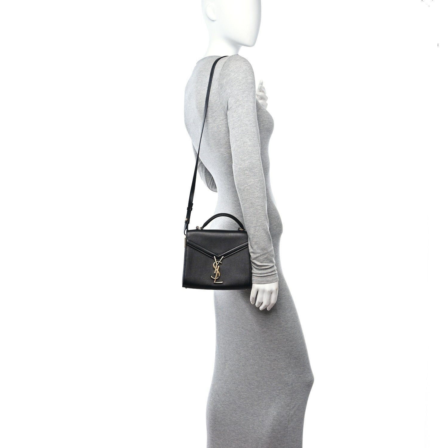 Saint Laurent Grain de Poudre Mini Classic Monogram Cassandra Top Handle Black Rouge Legion 2 of 11