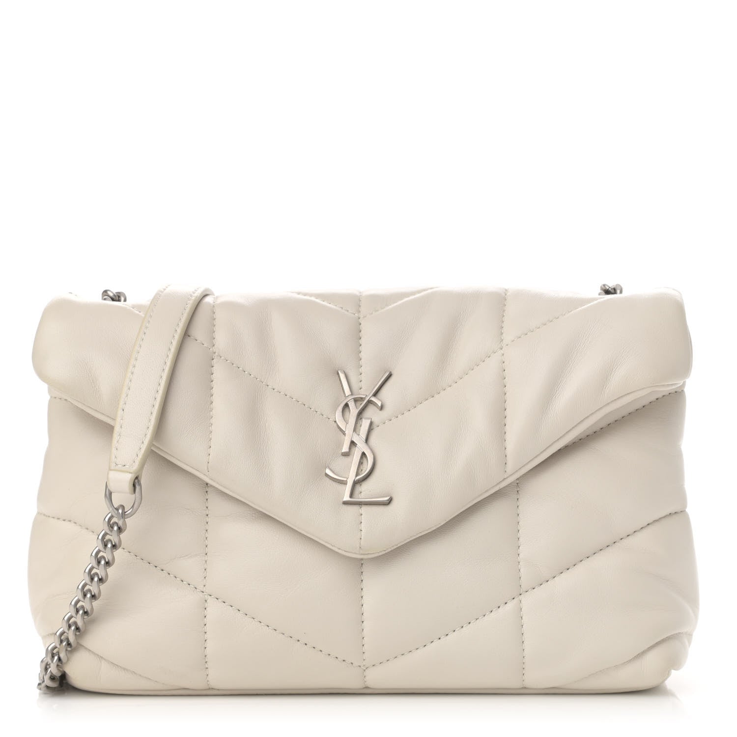 Saint Laurent Lambskin Quilted Toy Loulou Puffer Monogram Chain Satchel Crema Soft 1 of 10