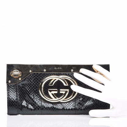 Gucci Python Britt Interlocking G Starlight Clutch Black 2 of 11