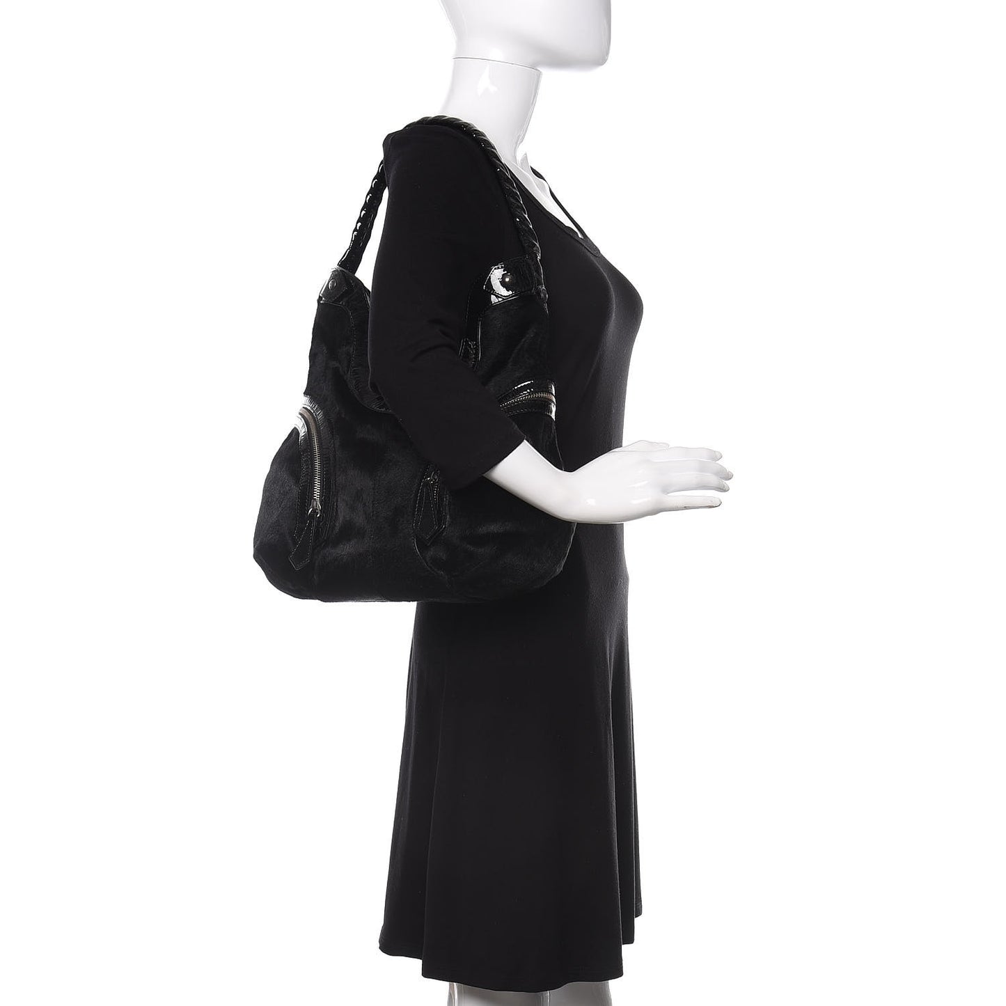 Pony Hair Patent Hobo Black