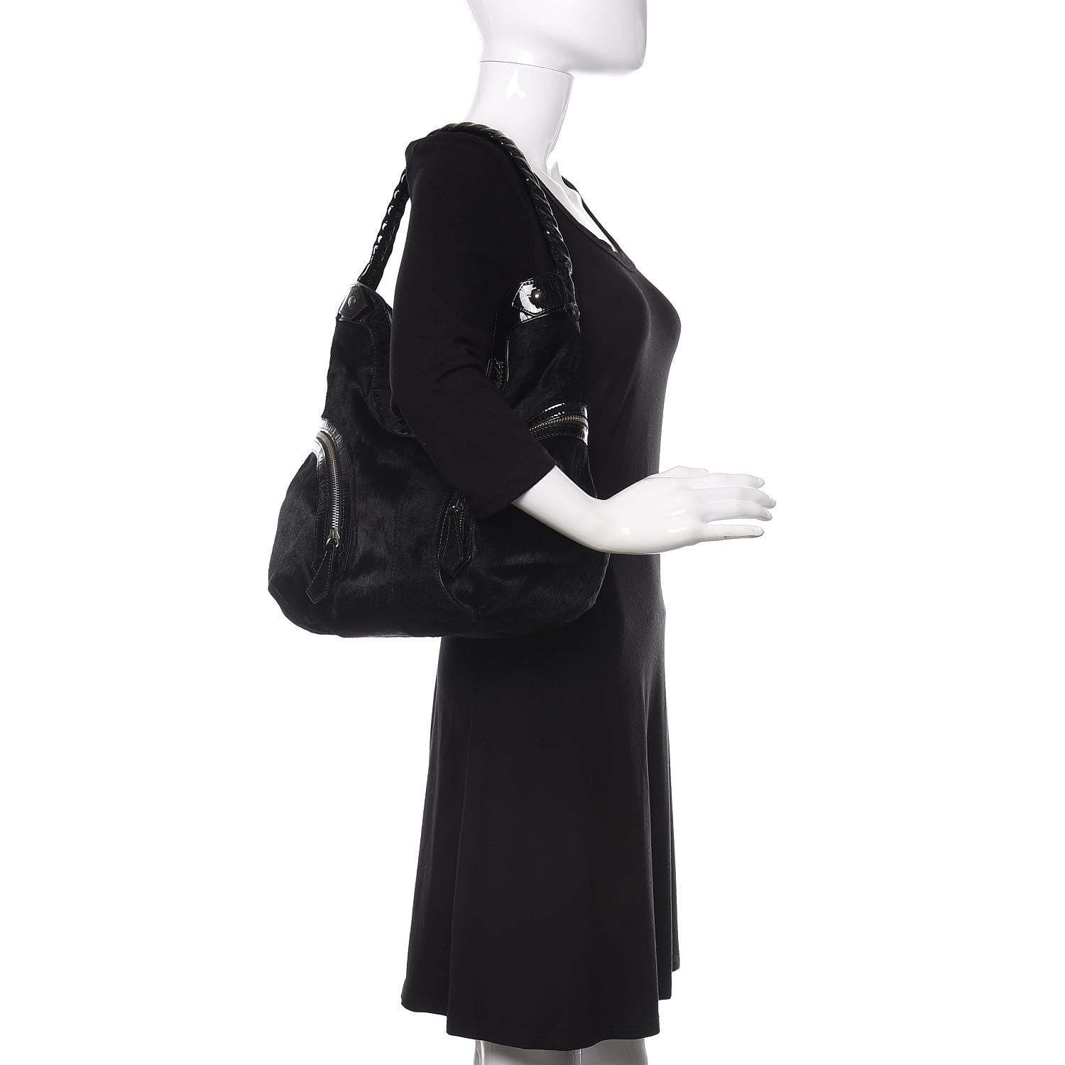 Christian Louboutin Pony Hair Patent Hobo Black 2 of 9