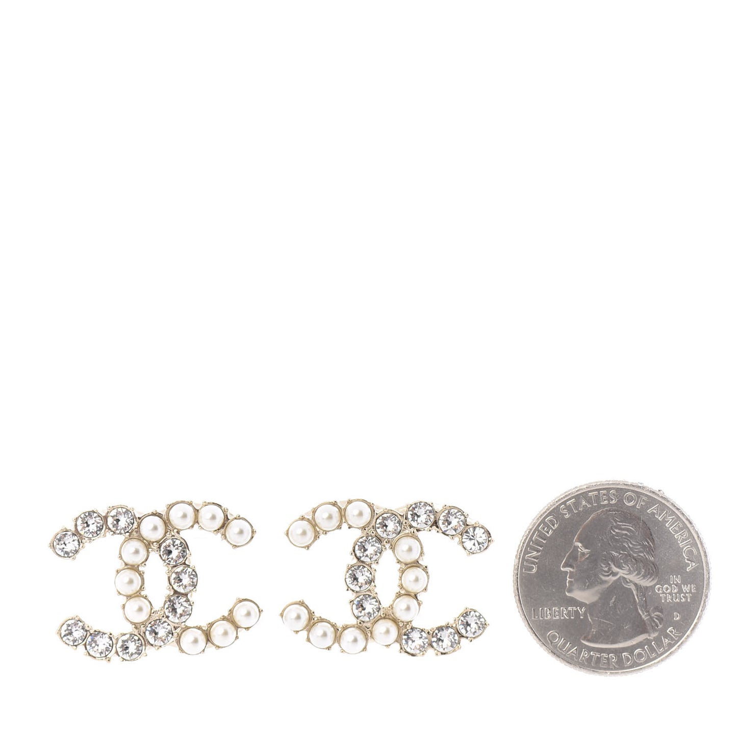 Crystal Pearl CC Dazzling Domino Earrings Gold