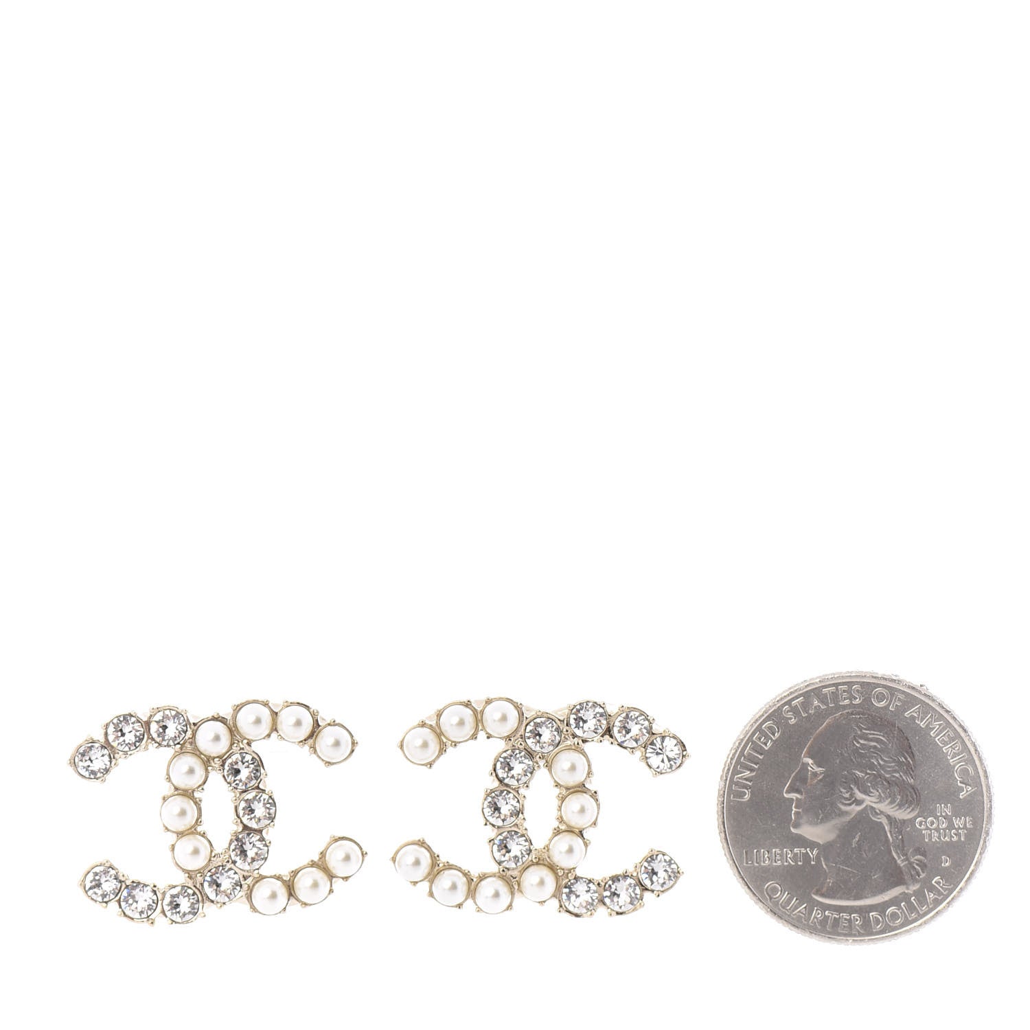 Chanel Crystal Pearl CC Dazzling Domino Earrings Gold 2 of 5