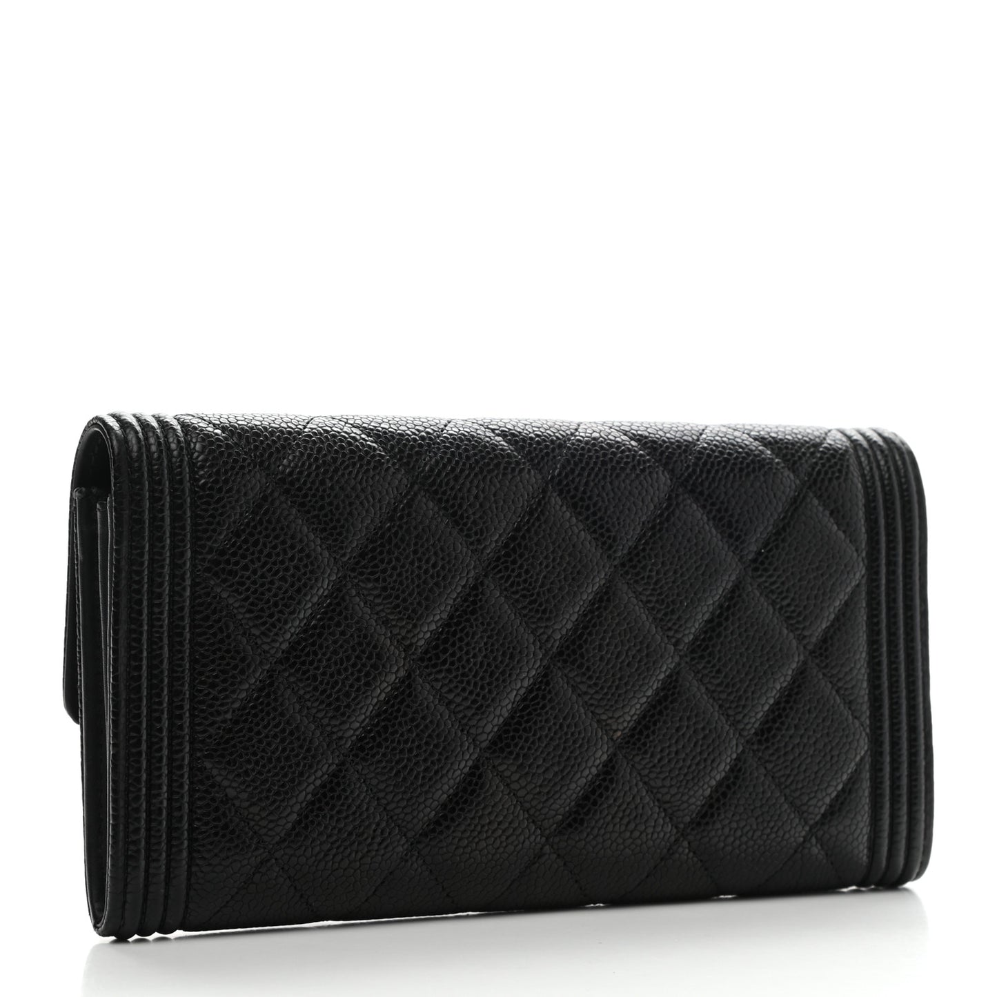 Caviar Quilted Large Boy Gusset Flap Wallet Black