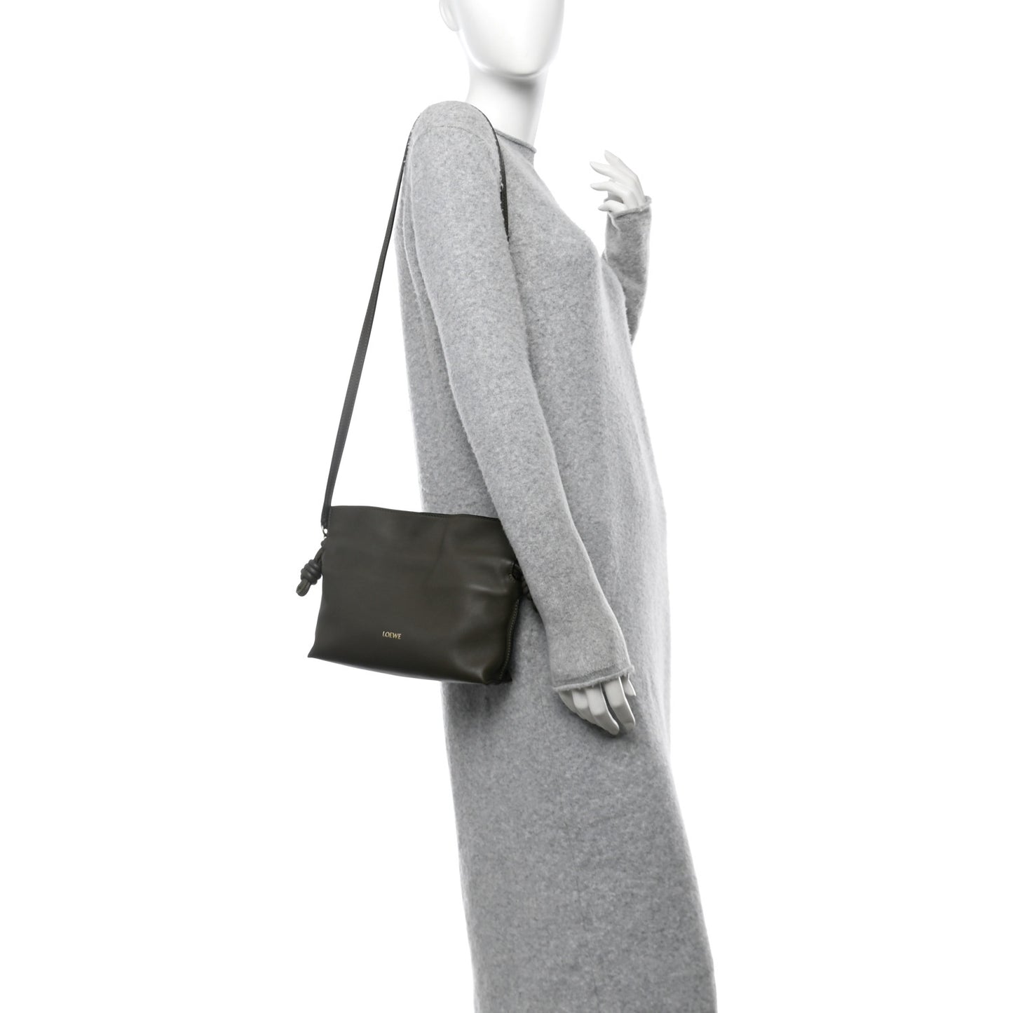 Calfskin Mini Flamenco Knot Clutch Vintage Khaki