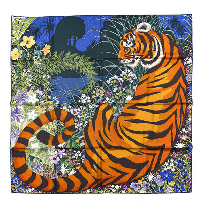 Hermes Silk Tyger Tyger Scarf 90 Bleu Vert Roux 1 of 4