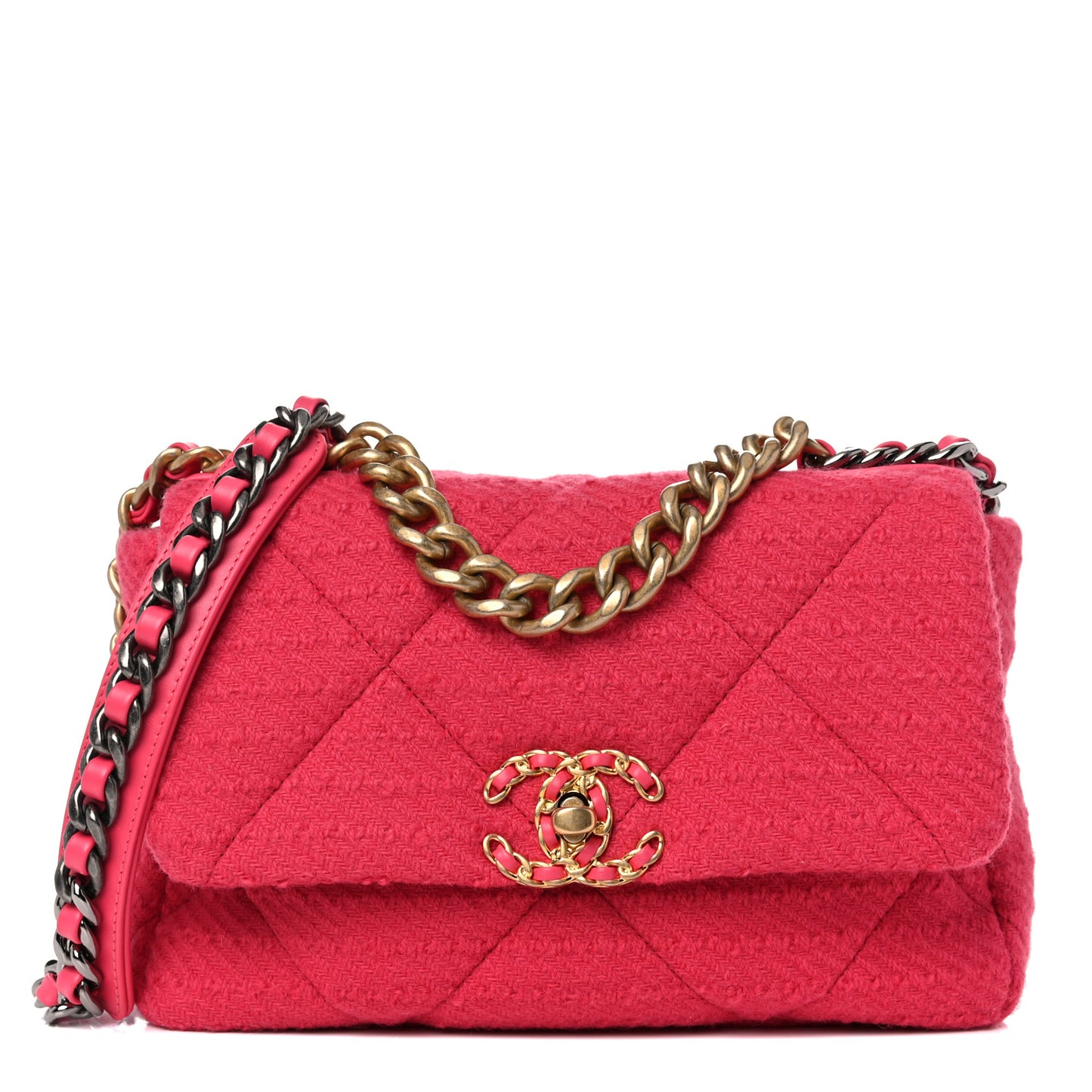 Tweed Quilted Medium Chanel 19 Flap Raspberry