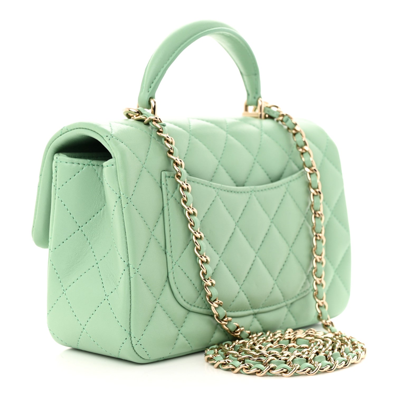Chanel Lambskin Quilted Mini Top Handle Rectangular Flap Light Green 3 of 12