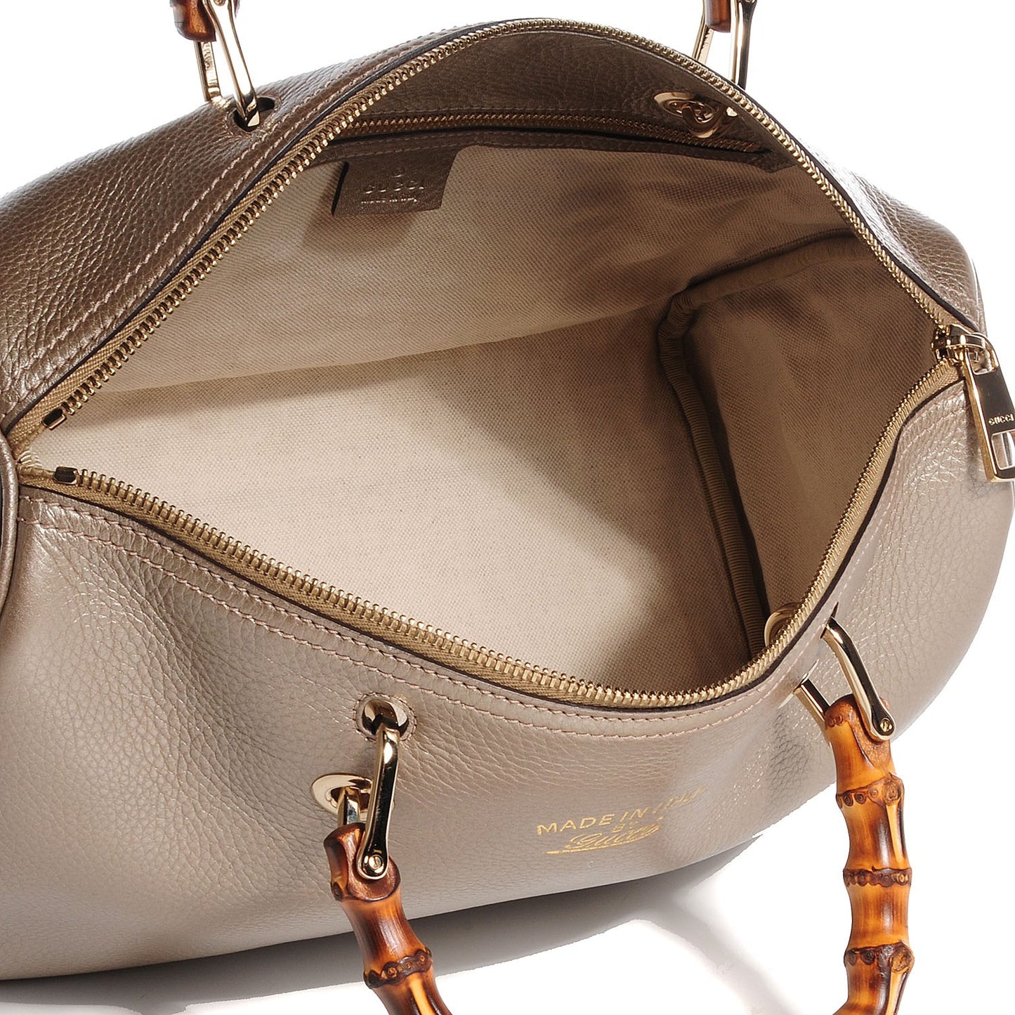 Leather Bamboo Medium Shopper Boston Bag Golden Beige