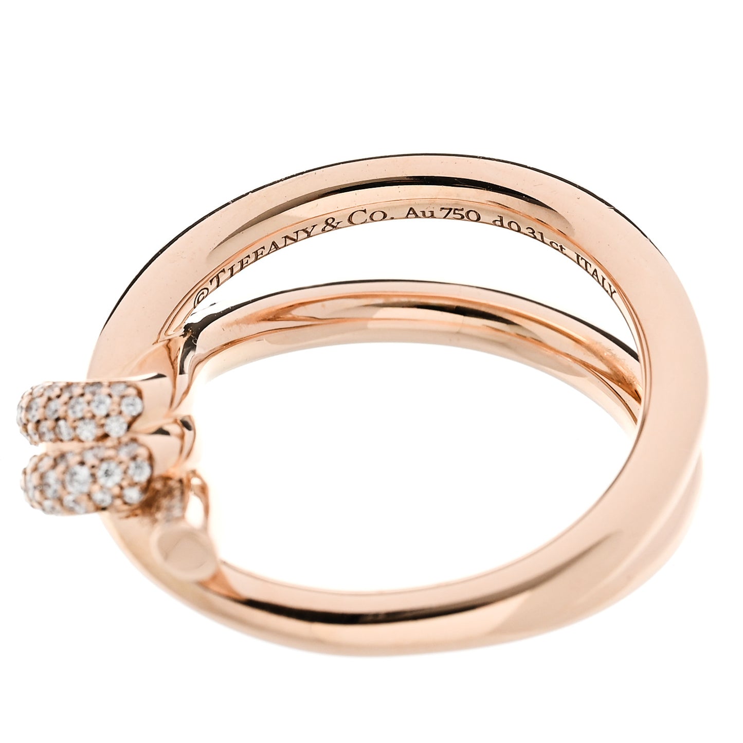 18K Rose Gold Diamond Knot Double Row Ring 50 5.5