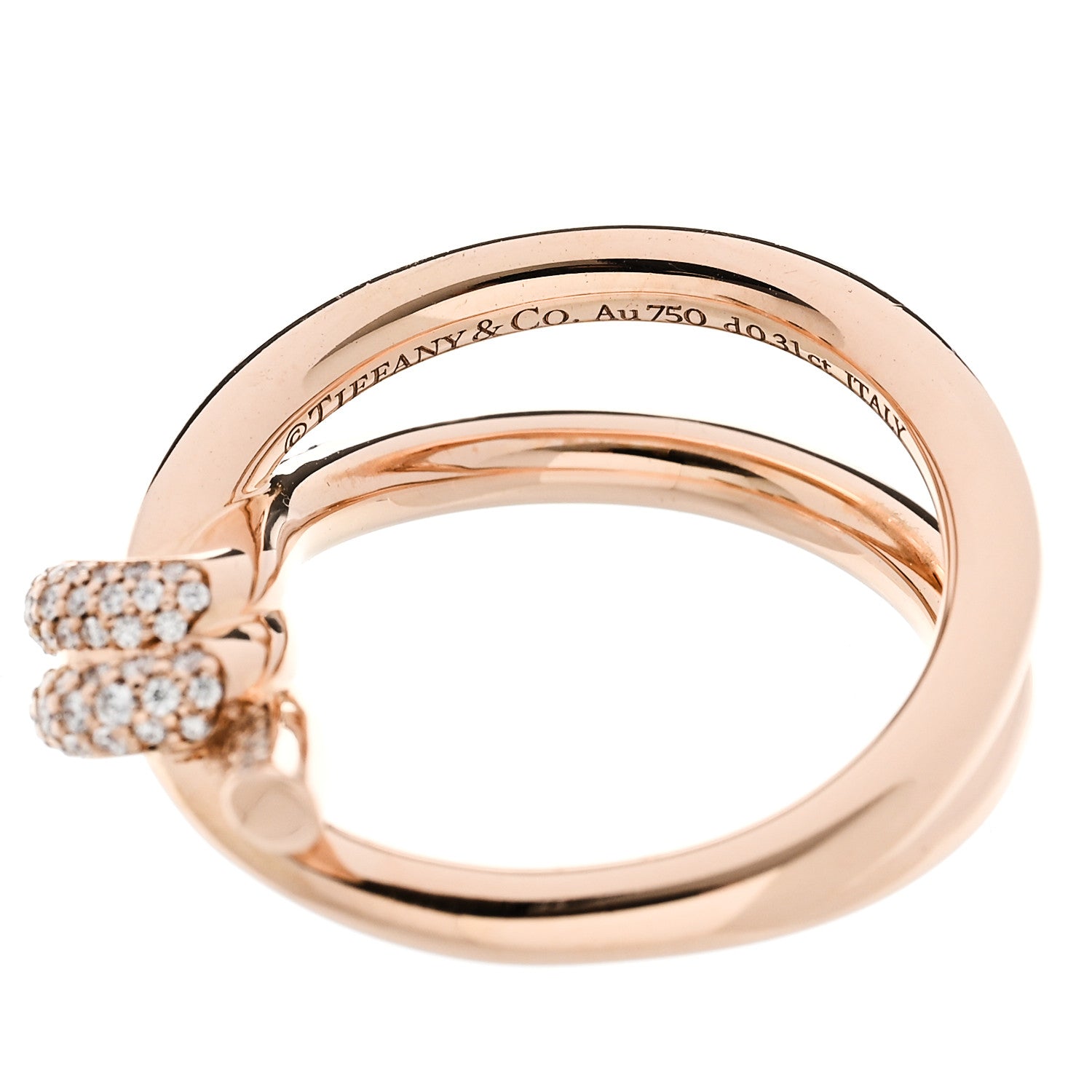 Tiffany 18K Rose Gold Diamond Knot Double Row Ring 50 5.5 4 of 5