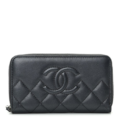 Chanel Metallic Caviar Quilted Medium Maxi CC Zip Around Wallet Black 1 of 9
