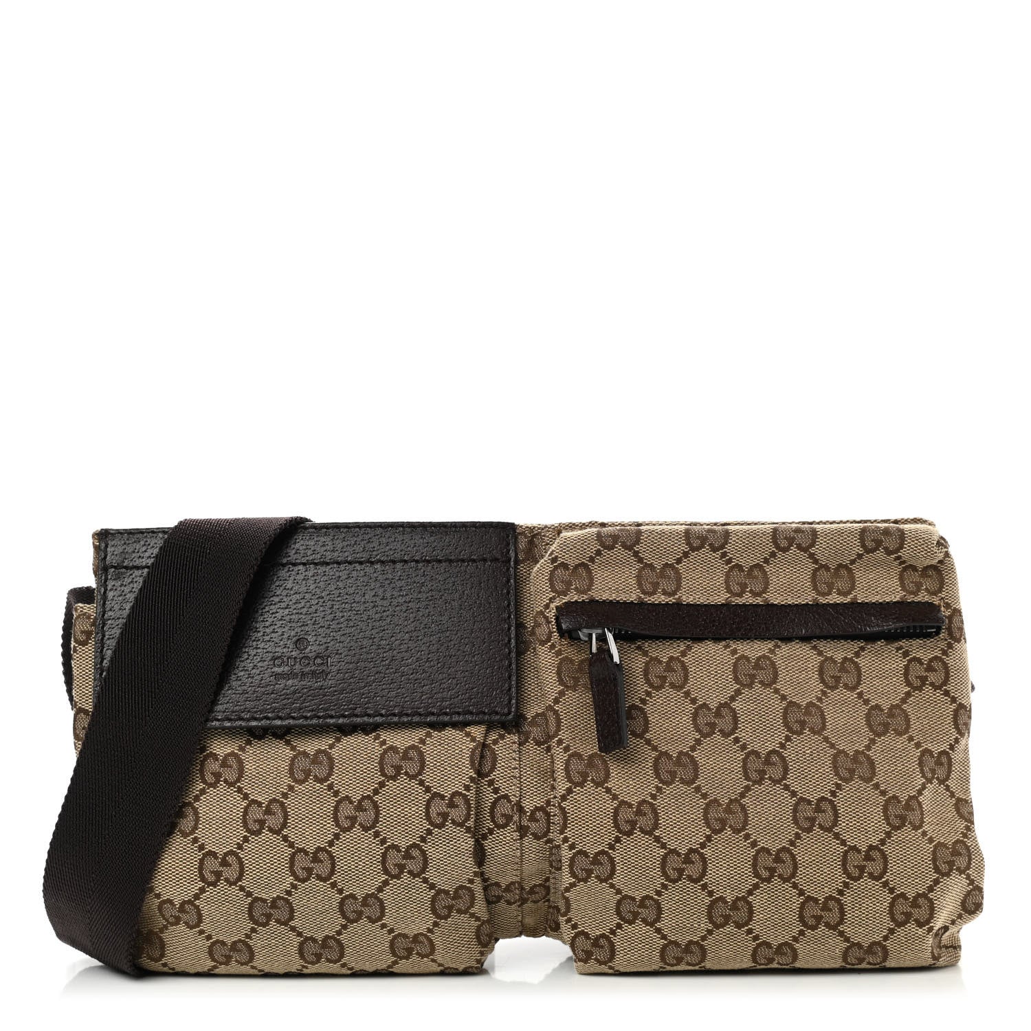 Gucci GG Monogram Double Pocket Belt Bag Dark Brown 1 of 12