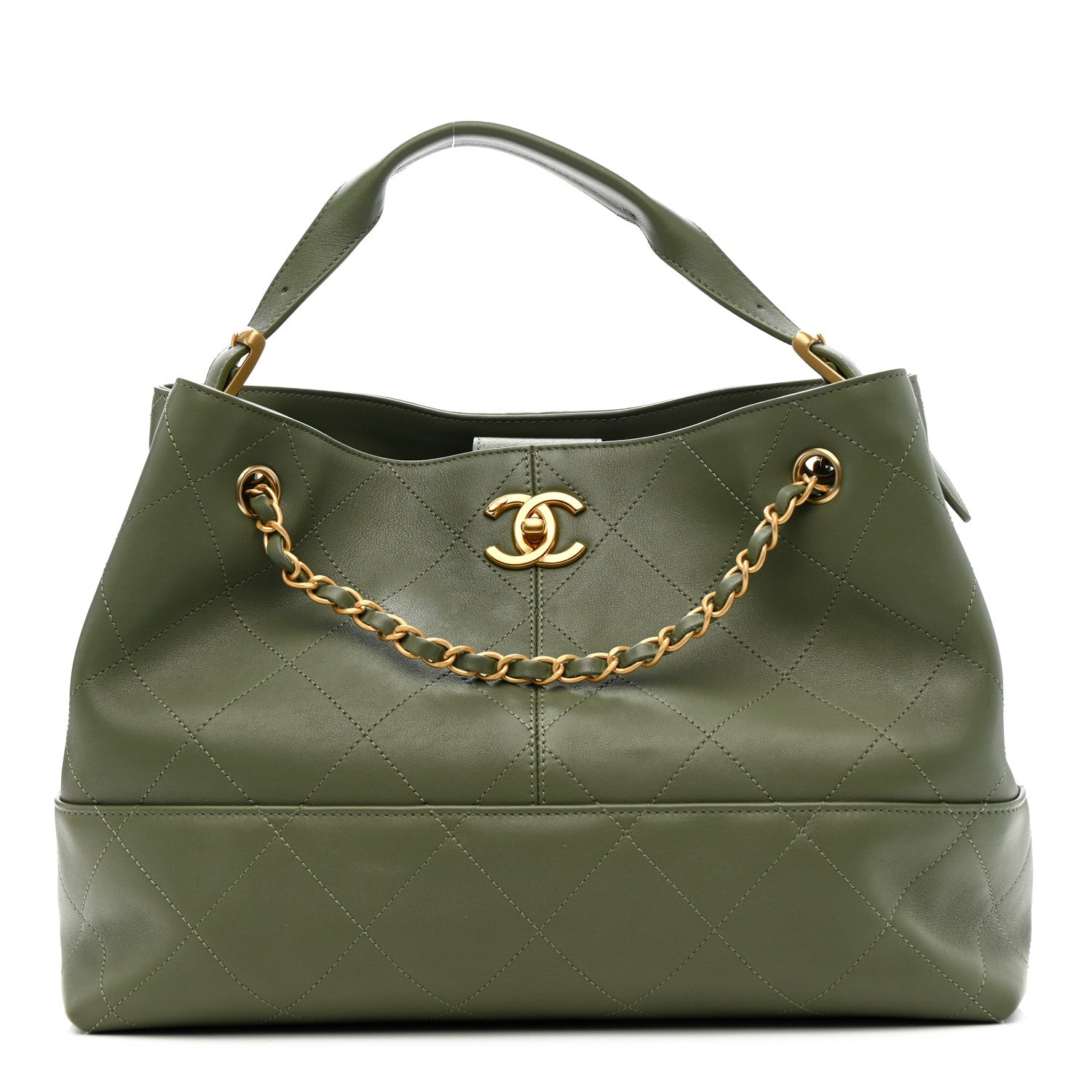Chanel Calfskin Stitched Shopping Bag Khaki 1 of 10