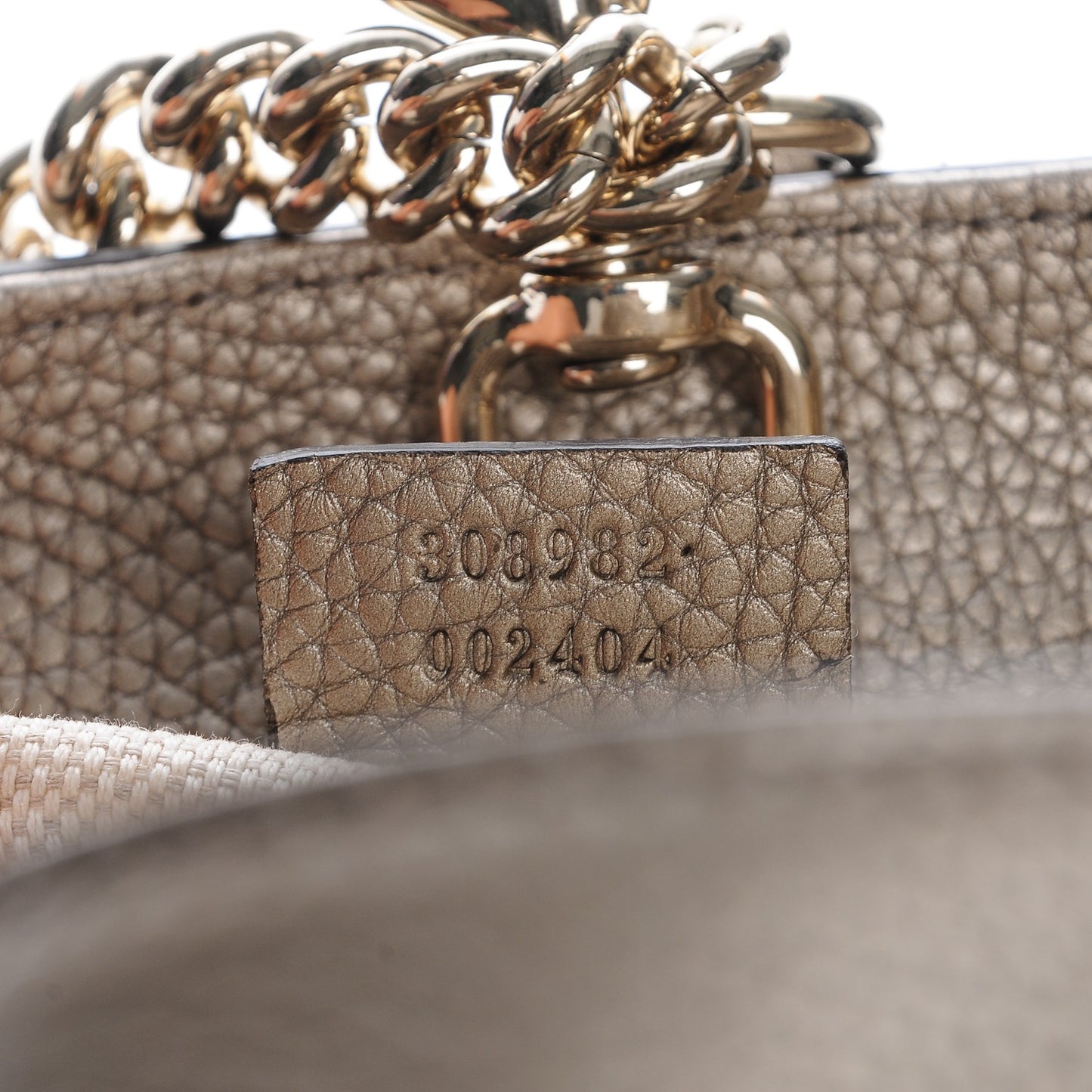 Metallic Pebbled Calfskin Medium Soho Chain Shoulder Bag Golden Beige