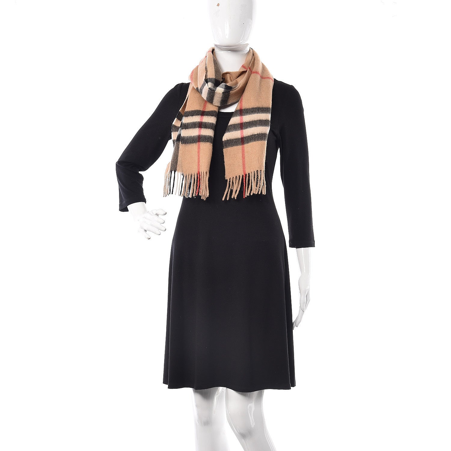 Burberry Cashmere Classic Check Fringe Scarf Camel 2 of 5
