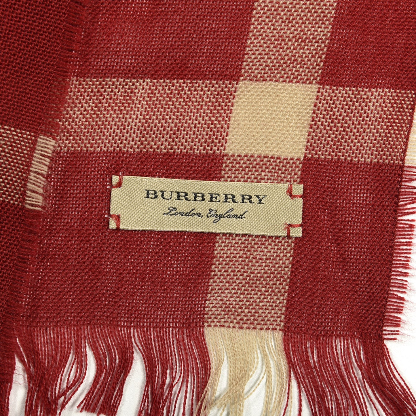 Wool Cashmere Giant Check Lightweight Scarf Parade Red