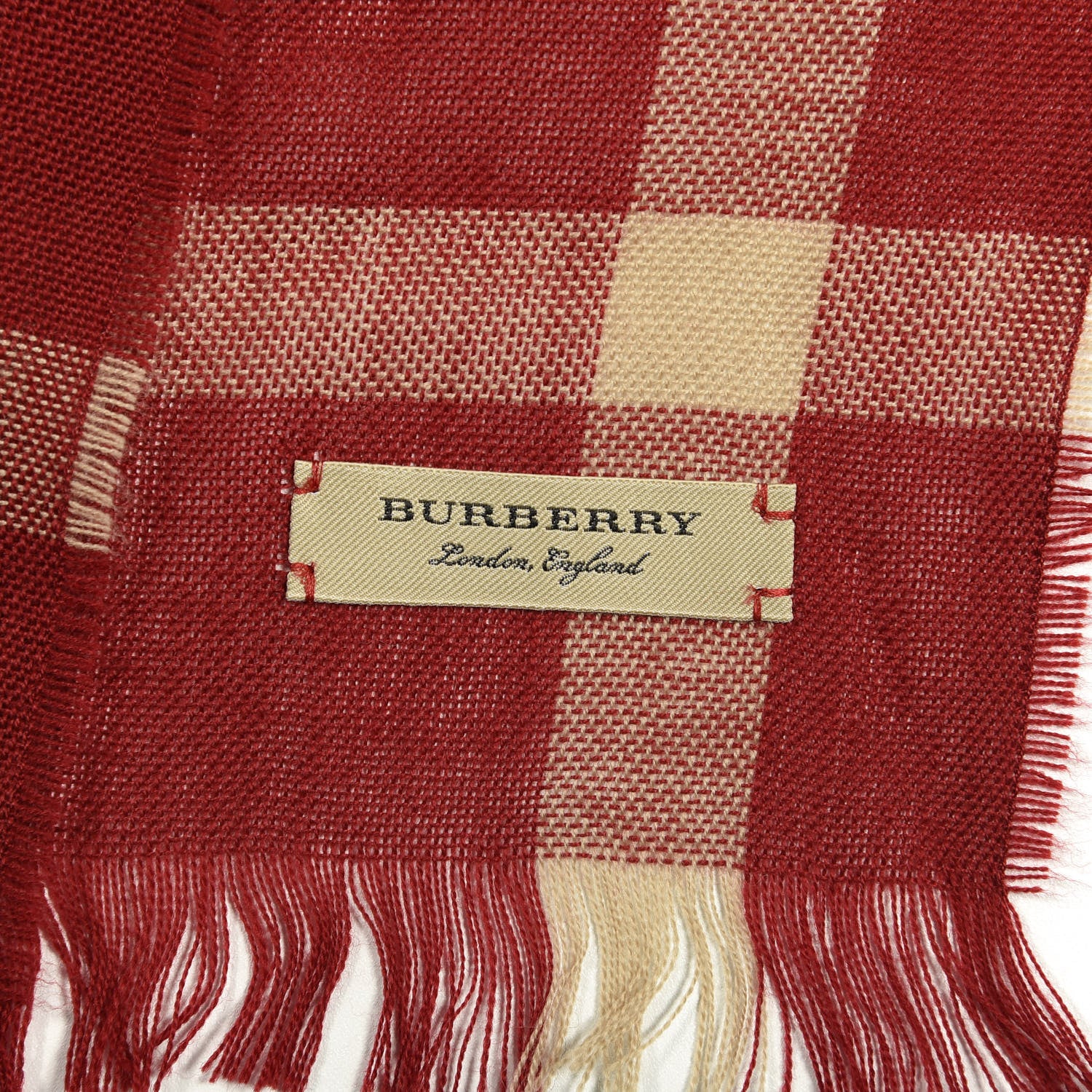 Burberry Wool Cashmere Giant Check Lightweight Scarf Parade Red 3 of 4