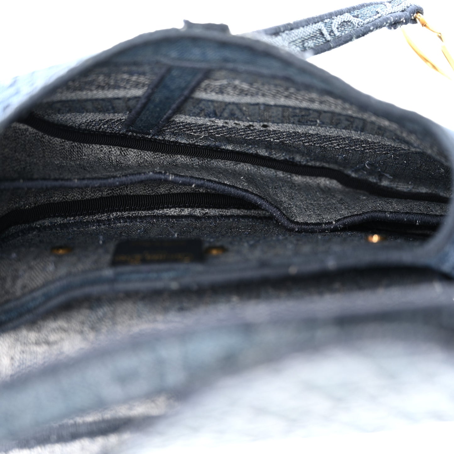 Oblique Embroidered Saddle Bag Denim Blue