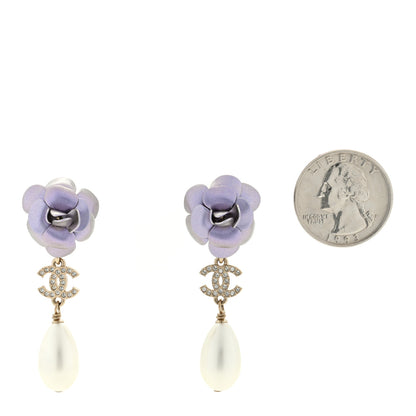 Chanel Metal Crystal Pearl 90s Camellia CC Drop Earrings Gold 2 of 4