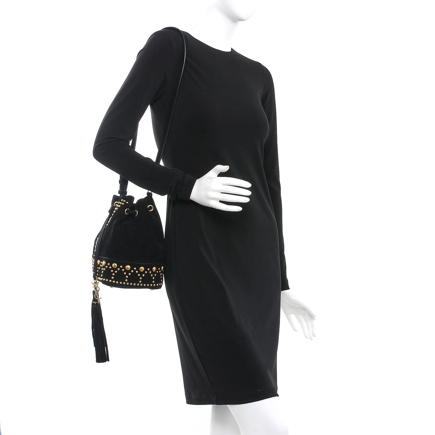 Suede Small Y Studs Bucket Bag Black
