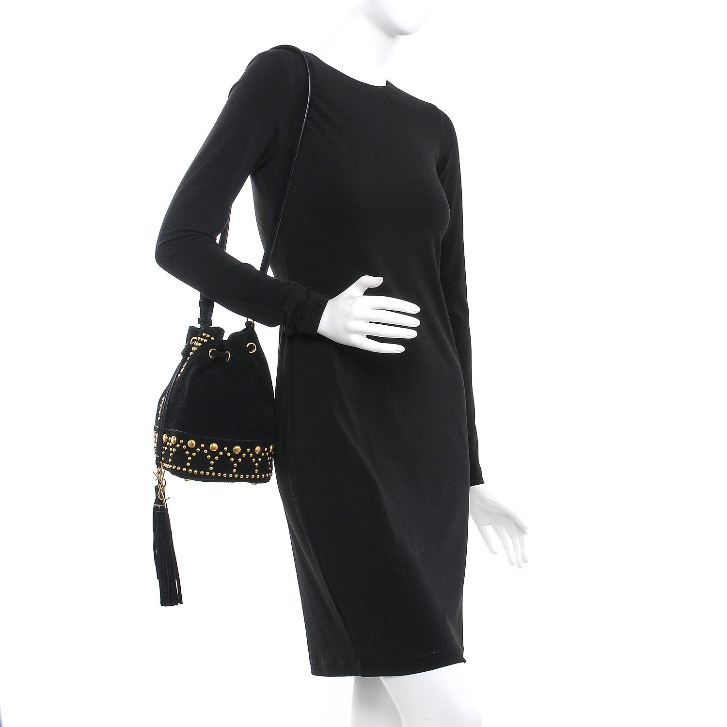Saint Laurent Suede Small Y Studs Bucket Bag Black 2 of 7