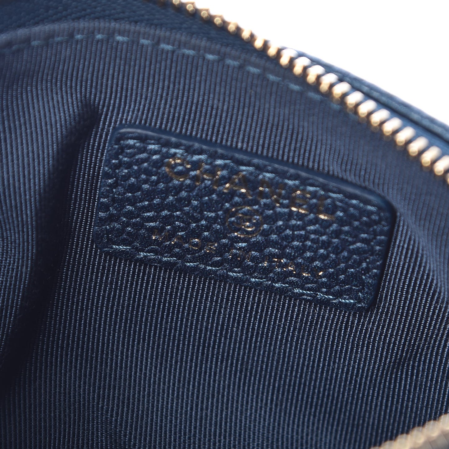 Metallic Caviar Quilted Small Cosmetic Case Dark Blue