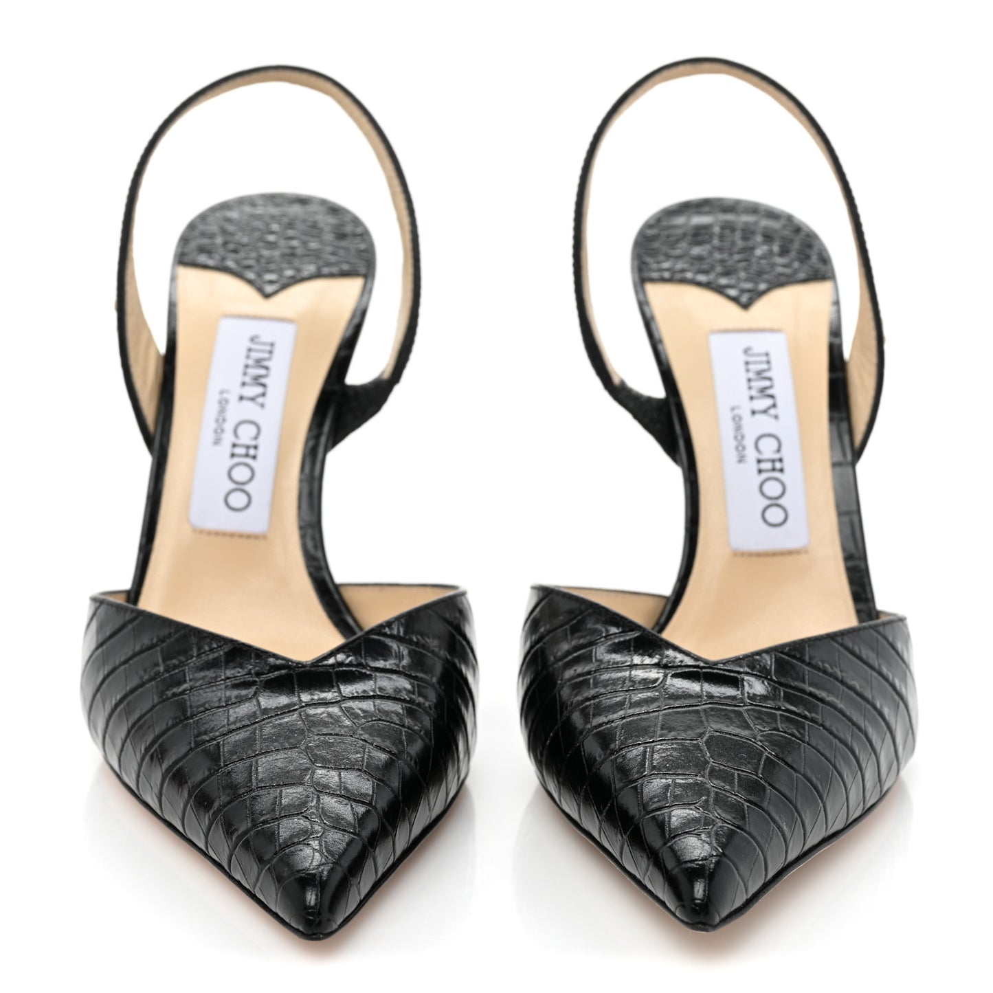 Calfskin Crocodile Embossed Thandi 100 Slingback Pumps 36.5 Black